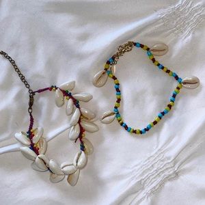 Polka shell bracelet set with colorful beads, vintage